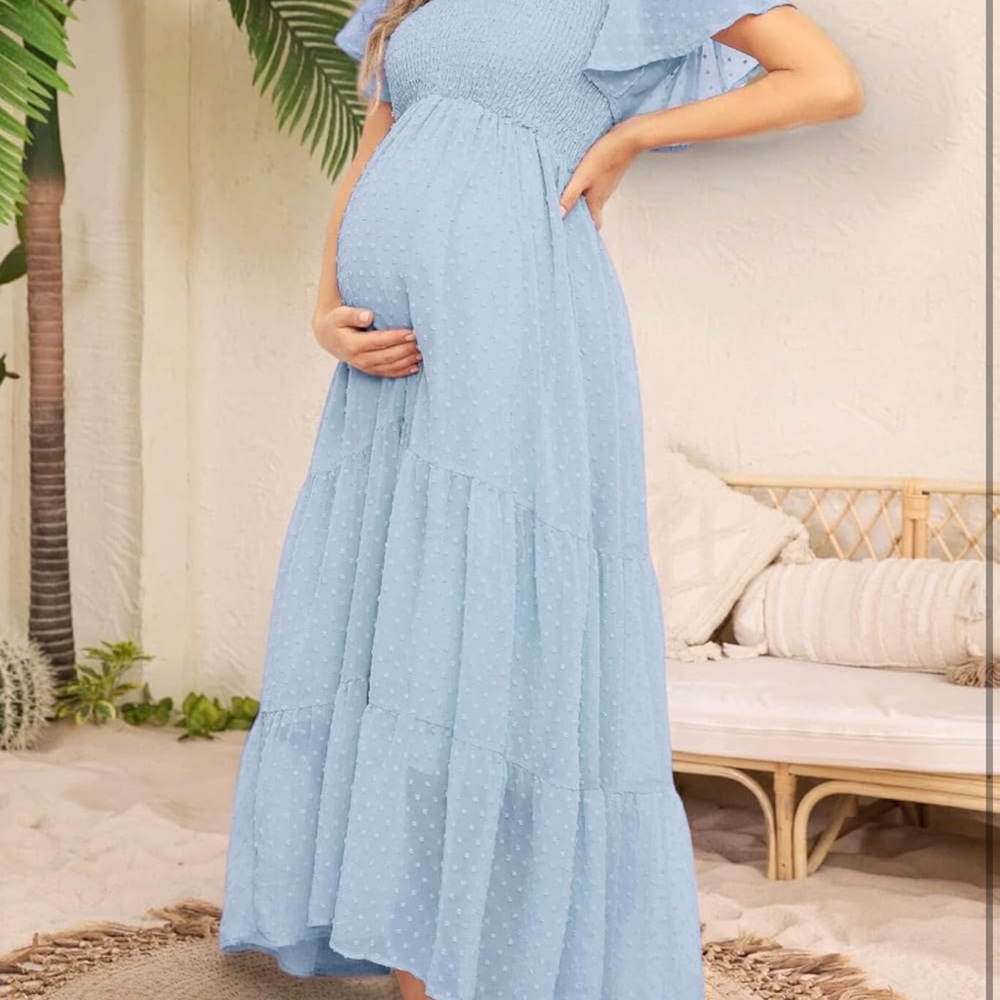 NWOT baby blue Swiss dot maternity dress